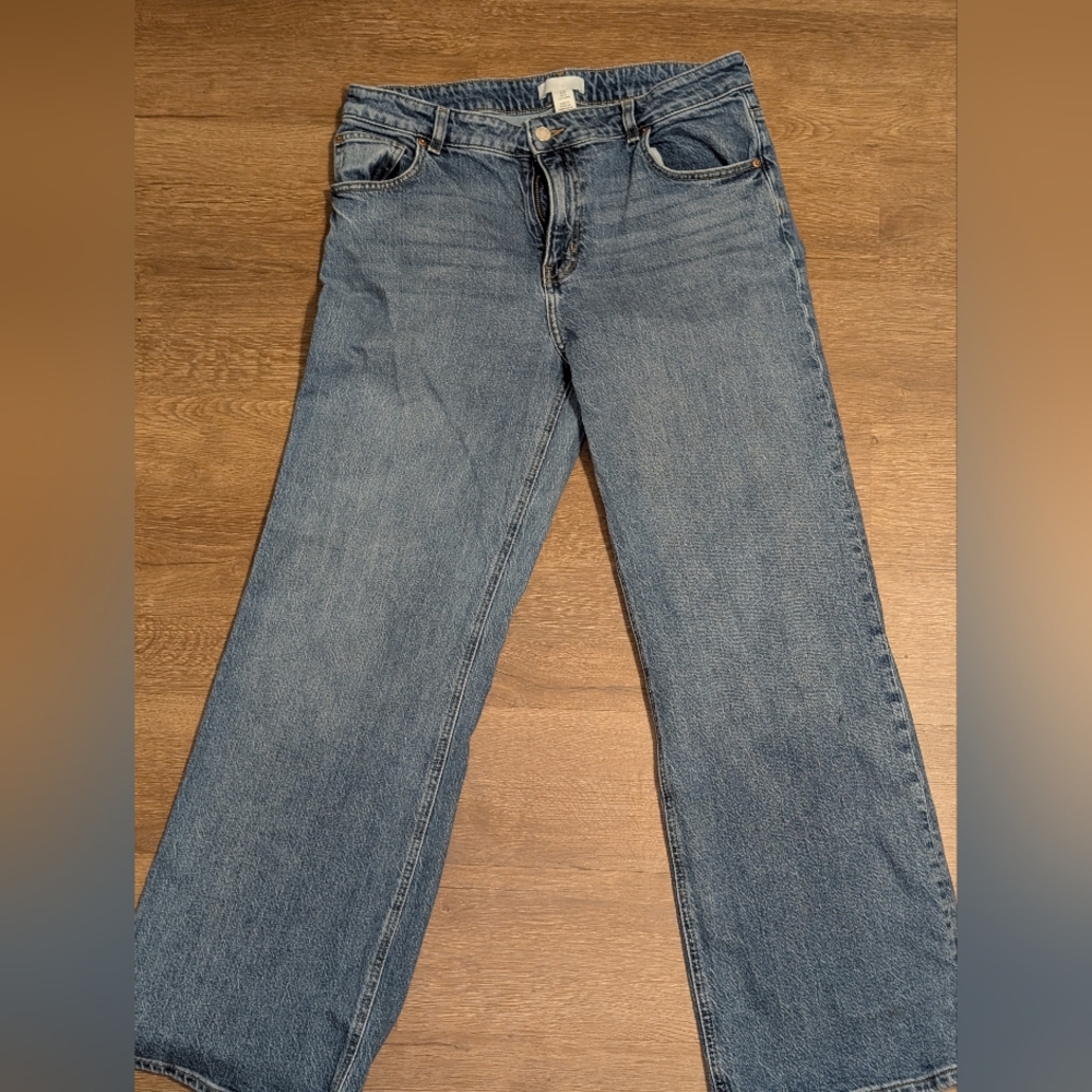 H&M Women's Wide-Leg Jeans in Medium Blue Denim